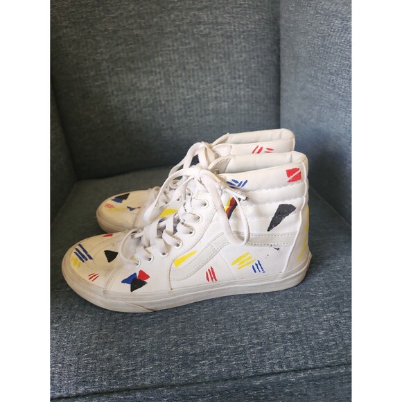 Vans White Hi Top SK8 Sneakers w/ Custom Designs Painted m Men's 8 Women's 9.5 - Picture 2 of 12
